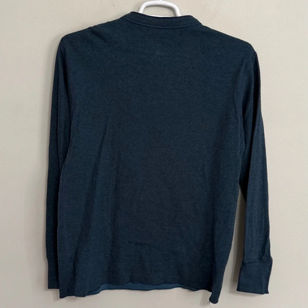 LL Bean Mens Medium Blue River Driver Dual Layer Henley Long Sleeve Sweater